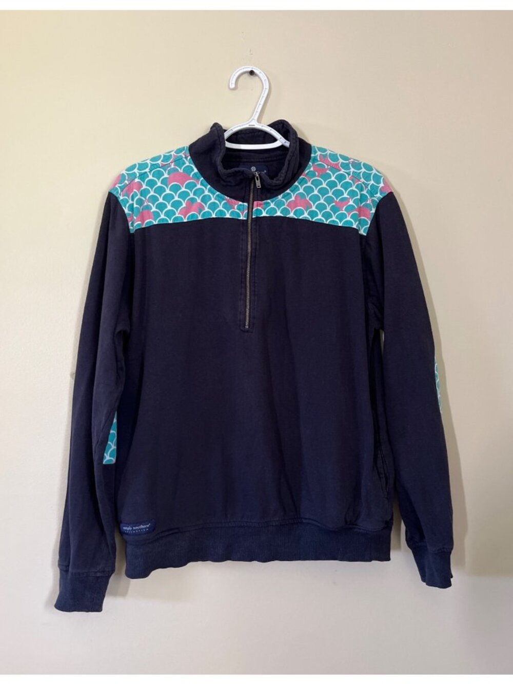 Simply Southern Womens Medium Navy Blue Quarter Zip Pullover Colorblock